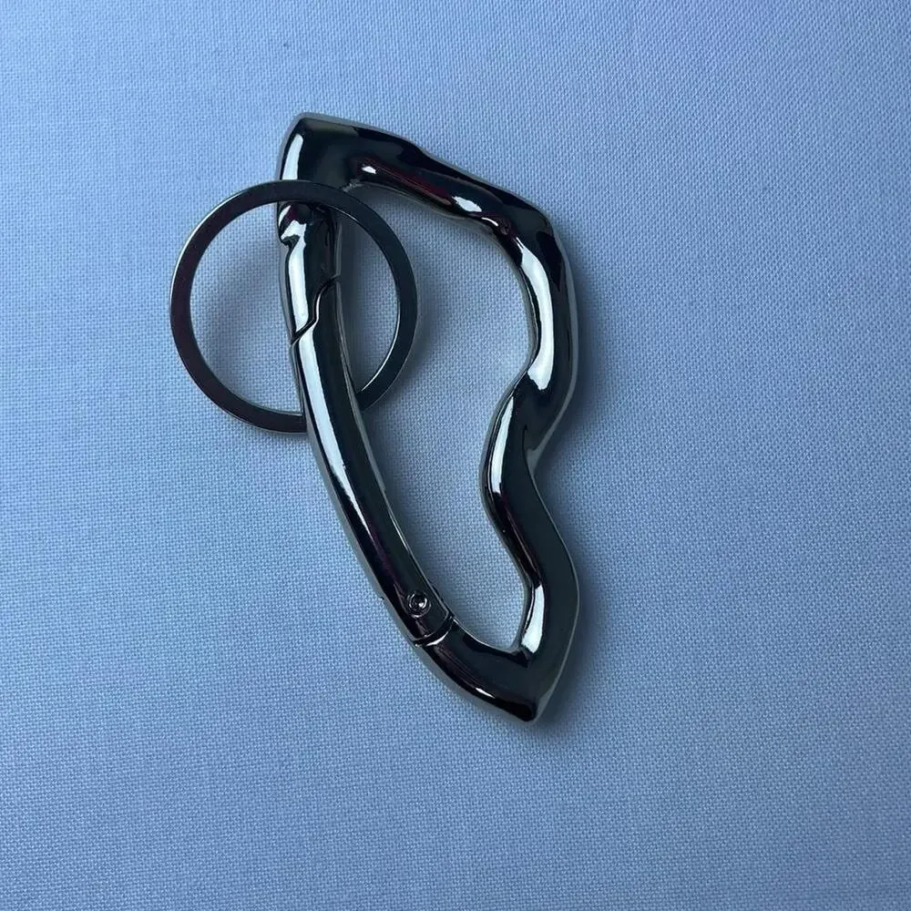 Silver unique Y2K metal keychain carabiner design